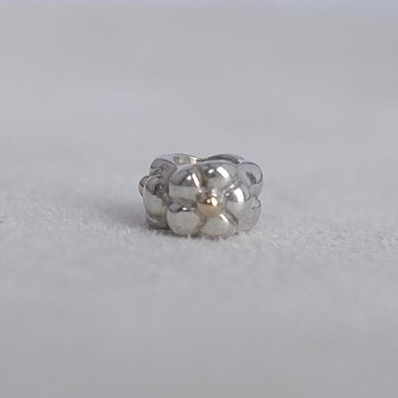 Pandora Gold Tipped Flower Charm 790125 Retired 925 Silver 14K Gold Floral Bead - Picture 4 of 6